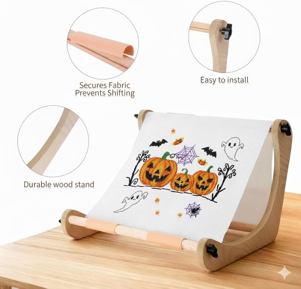 ALIMTEE Cross Stitch Stand for Lap or Table Top, Adjustable Width Embroidery Stand with 2 Sizes Rod (11.8" and 15.75") with Greater Stability