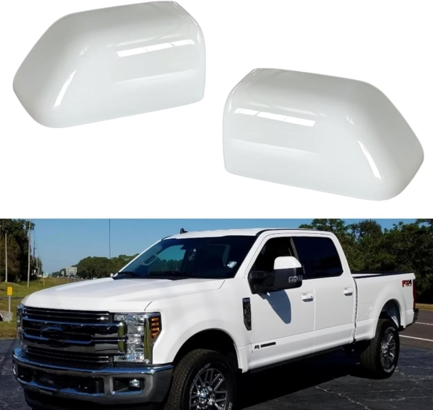Oxford White Mirror Cover Caps for 2008-2024 Ford F250 F350 F450, Super Duty Towing Truck Accessories (17-22 Super Duty Oxford White)