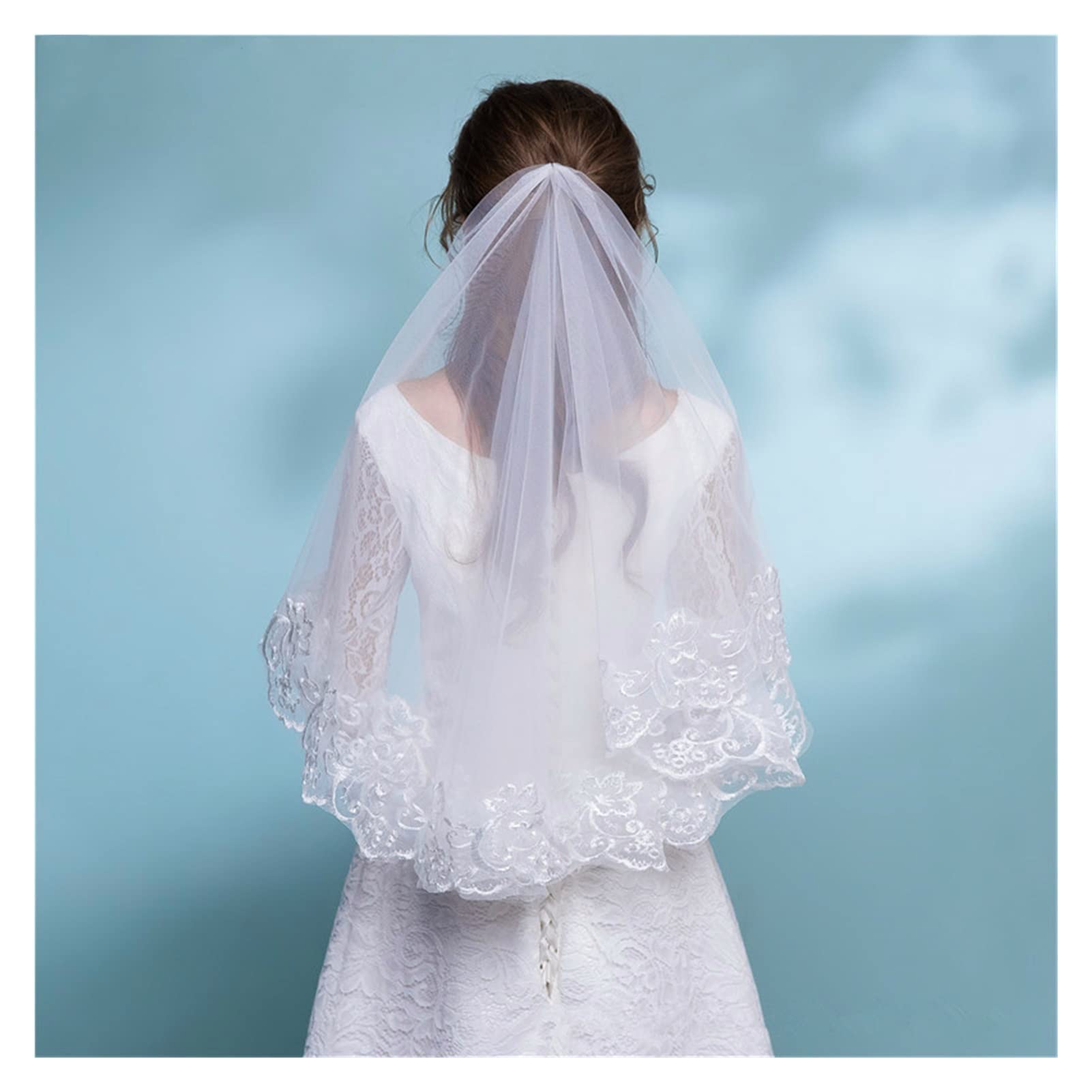 White Red Bridal Veil Lace Short Wedding Veil Applique Long