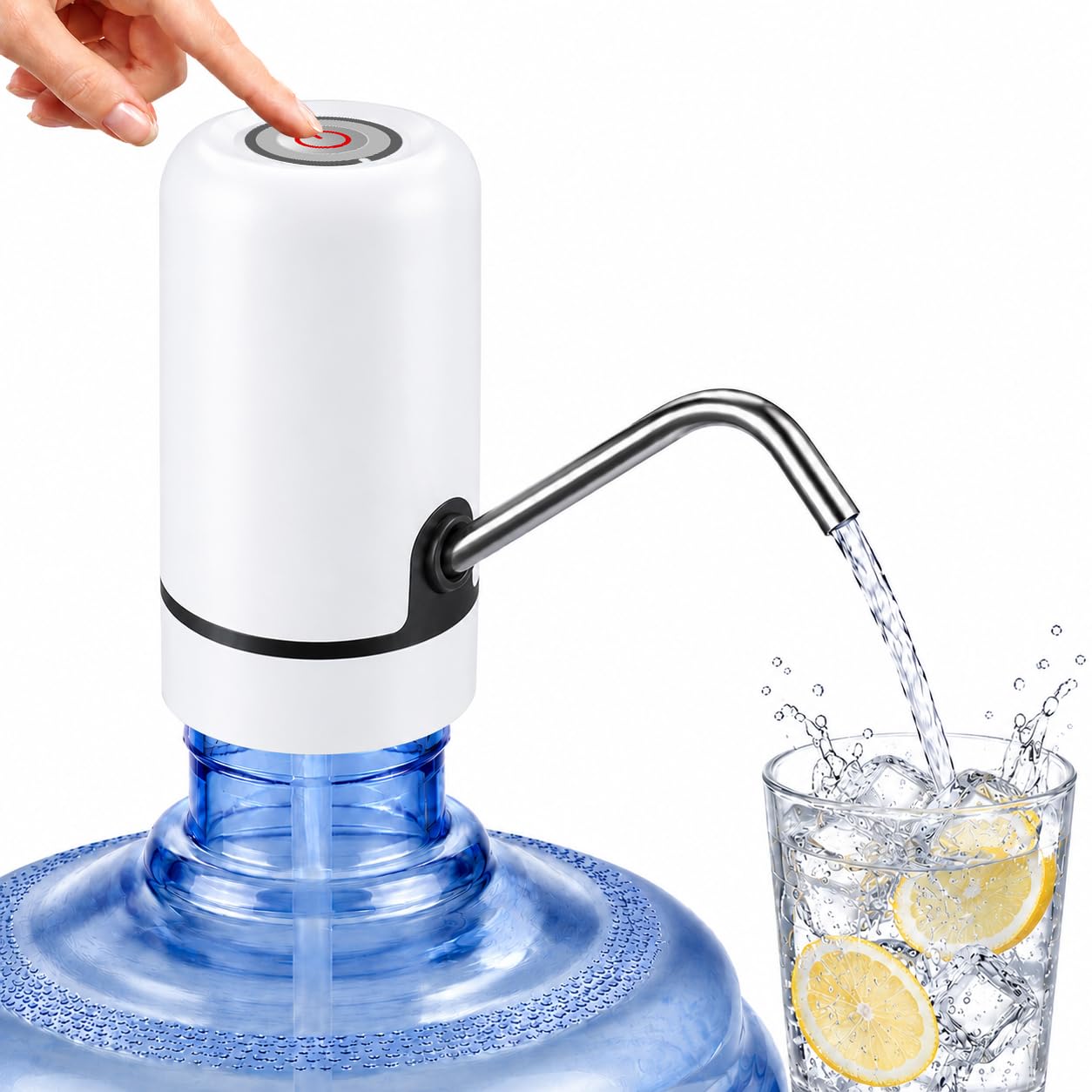 Photo 1 of 5 Gallon Water Dispenser Pump - Portable Rechargeable Electric Water Pump for 5 Gallon Jug with USB Charging, Automatic Water Bottle Dispenser for Home, Office, Kitchen, Travel, Camping (White)