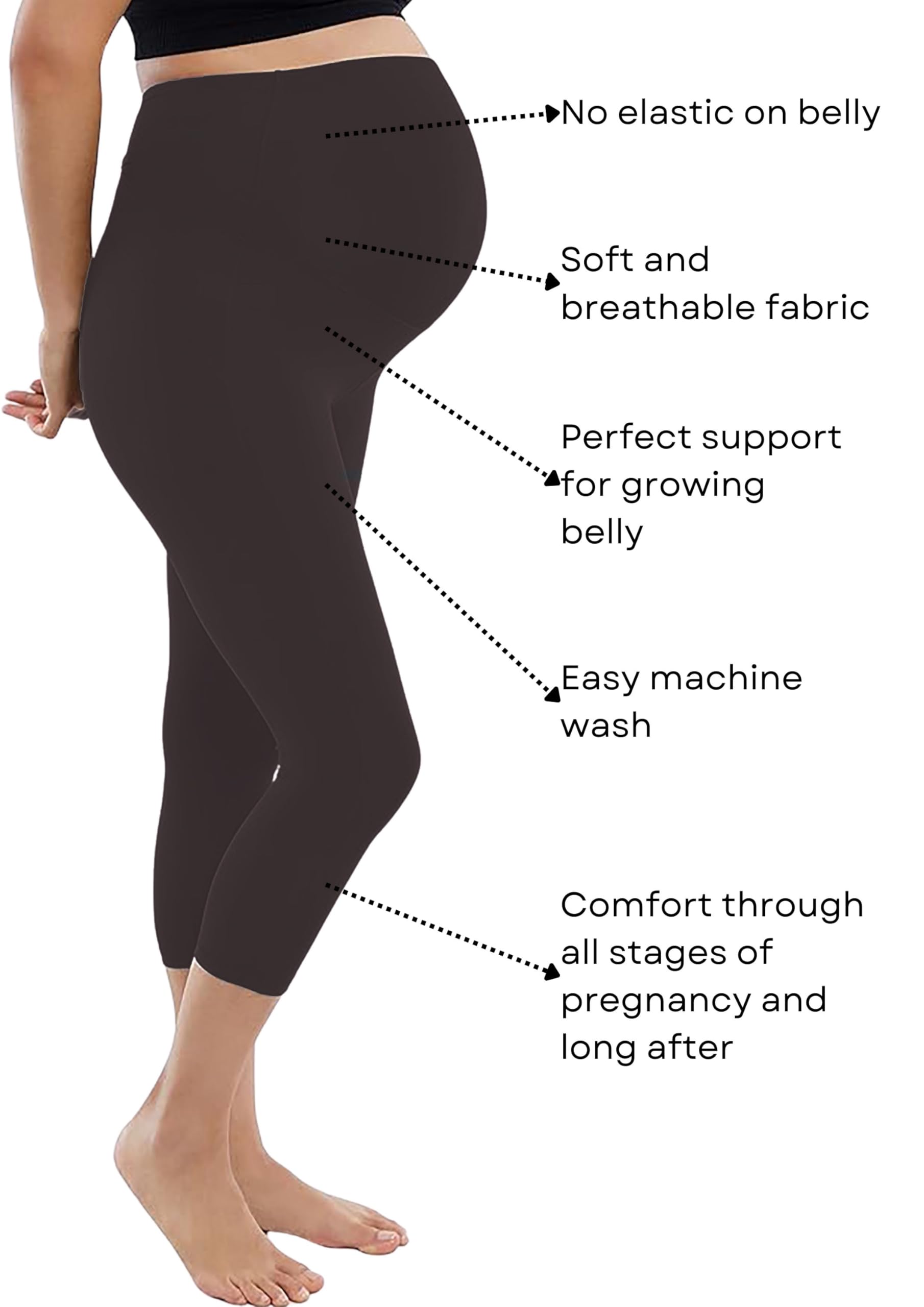 Litelooks Women's Cotton Lycra 3/4 Capri Maternity Leggings - Comfortable, Seam-Free, High Waist Support, Stretchable Pants for Pre & Post Pregnancy (in, Alpha, 3XL, Black, Brown) - Image 3 thumbnail