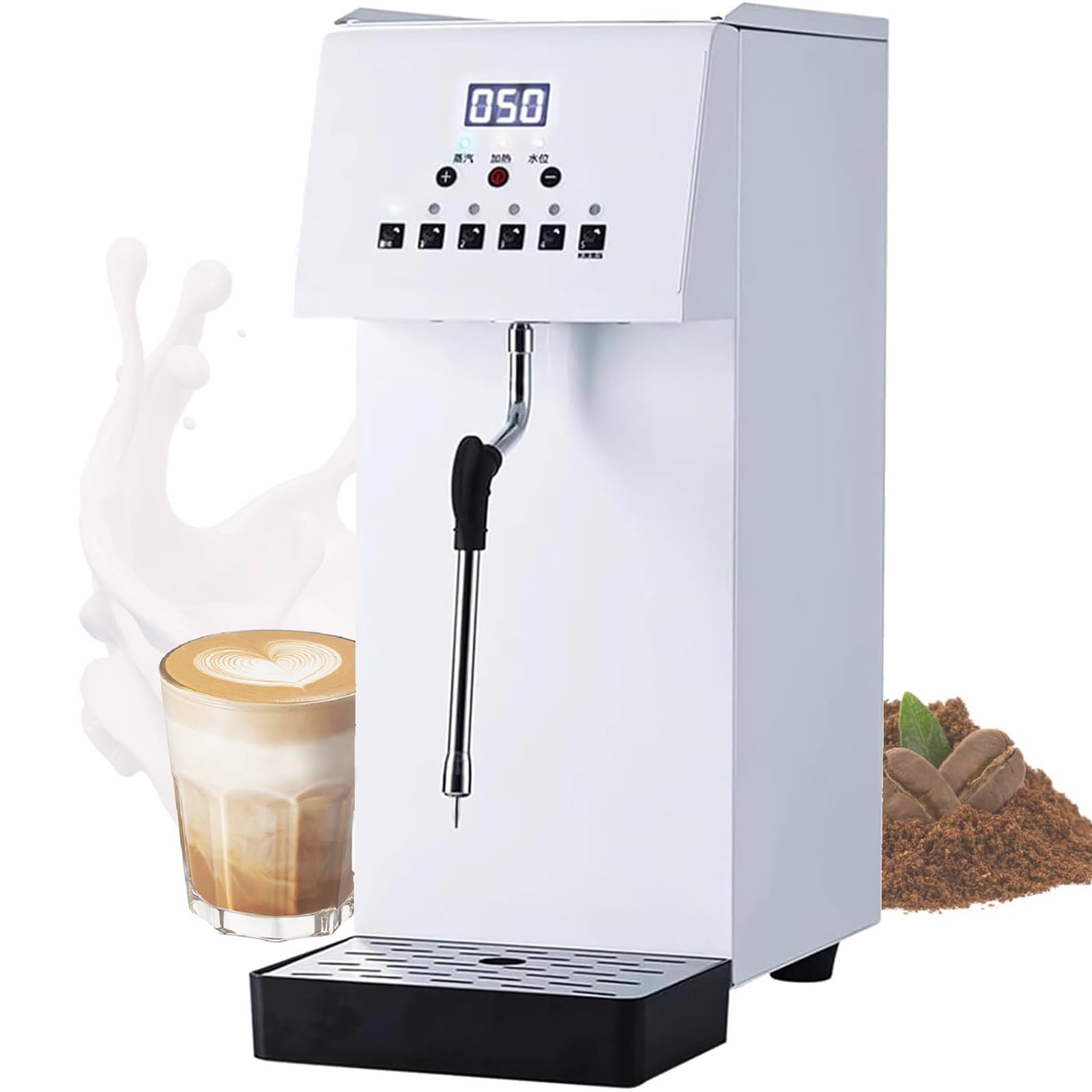 Elektryczny spieniacz do mleka 2500 W, ze zbiornikiem 6 l, stal nierdzewna 304, 5 ustawień temperatury, wyświetlacz LED do latte/cappuccino, ochrona przed przegrzaniem