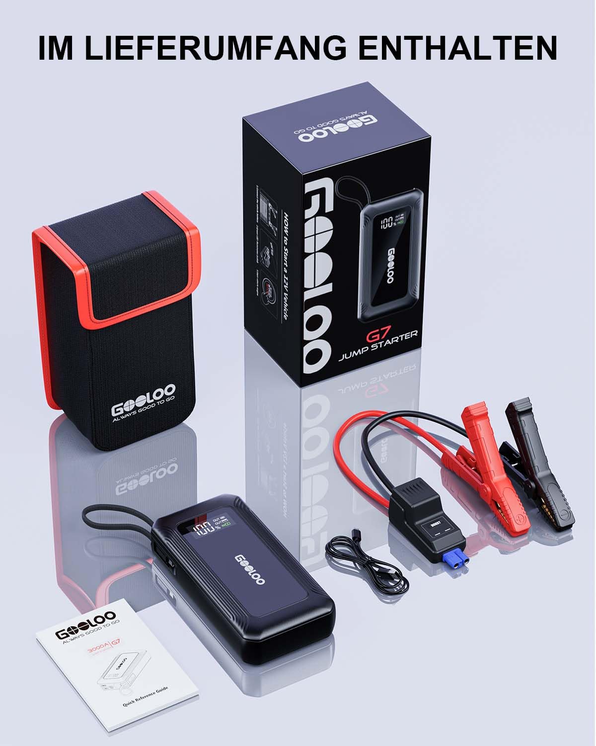 GOOLOO G7 Starthilfe Powerbank für pkw, 3000A Tragbare Starter Powerbank mit 45W USB-C Schnellladung & LED-Taschenlampe, Booster Auto Starthilfe für 12V (Bis zu 8.5L Benzin/6L Diesel)