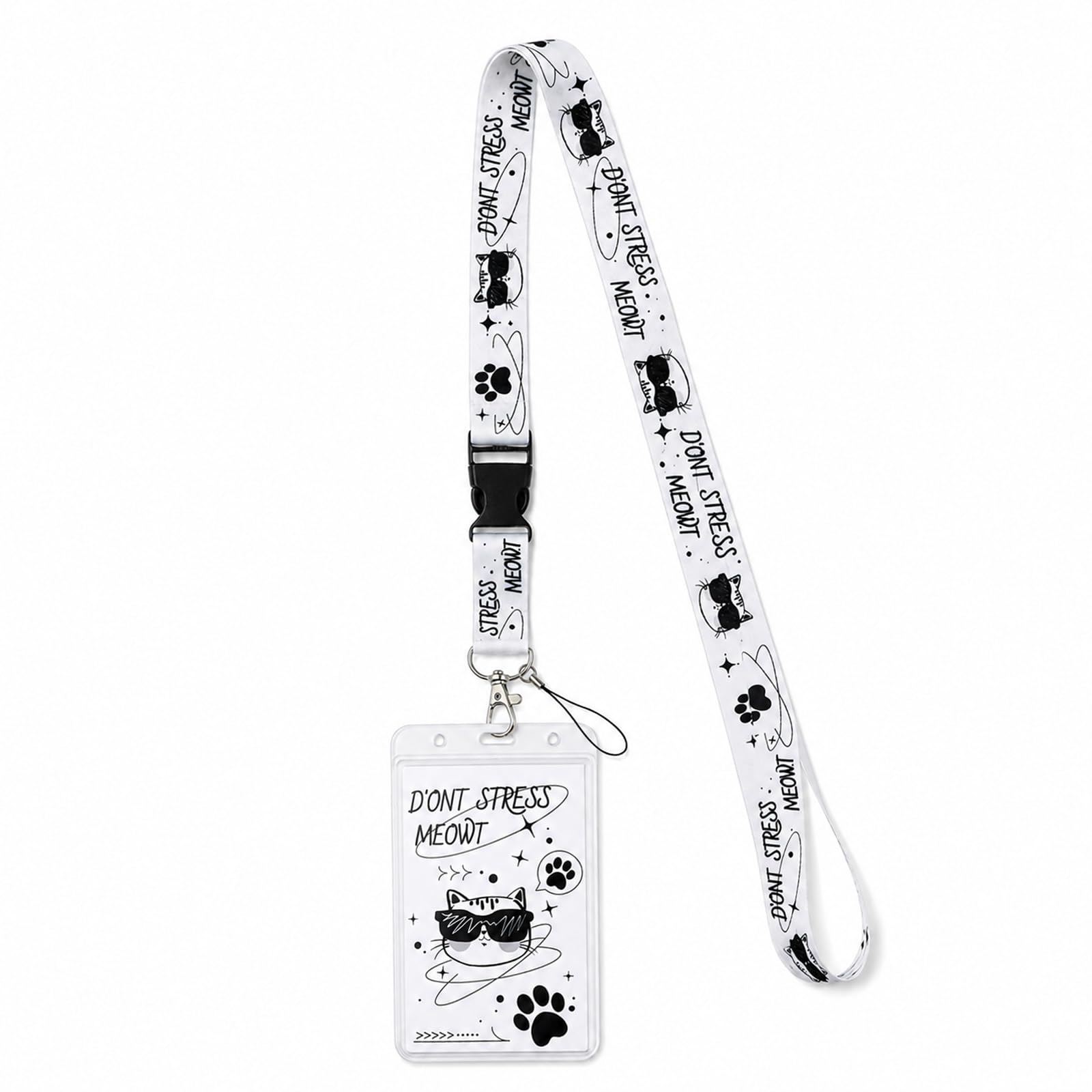 Black Cat ID Card Holder, Cute ID Badge Holder with Detachable Lanyard, Vertical Plastic Card Case for Office Workers Teacher Student, Black Cat Gifts