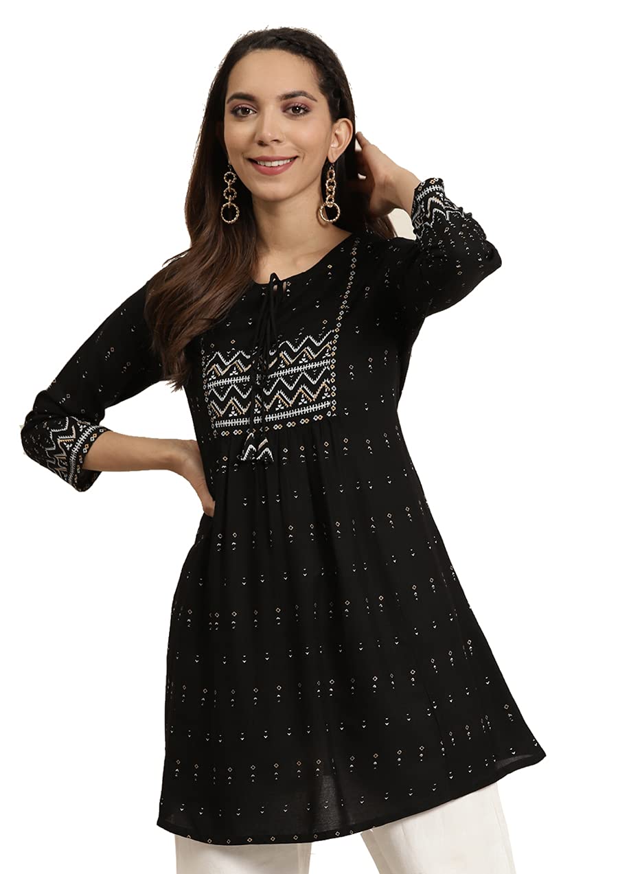 Yash Gallery Women's Rayon Relaxed Fit A Line Geometric Printed A-Line Kurta