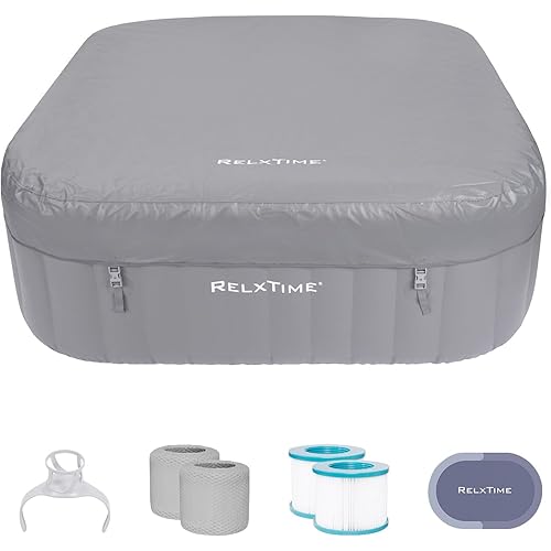 Portable Hot Tub 4 to 6 Person, Inflatable Outdoor Spa, 130 Air Jets Built in Heater Pump, Blow Up Hottub for Relaxation, Grey