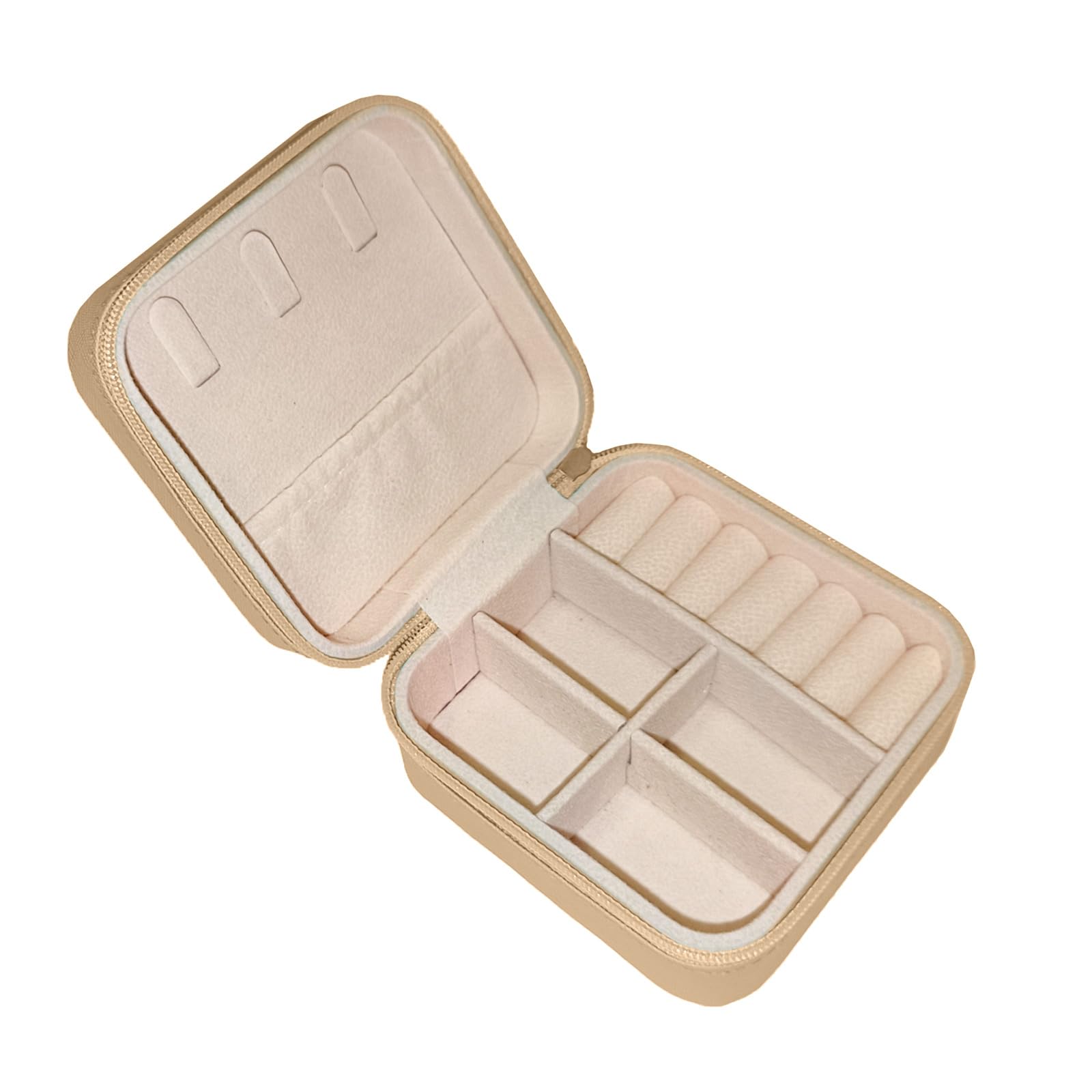 Portagioie Da Viaggio In Pelle: Mini Scatola Organizer Per Anelli E Collane (Beige Cammello)