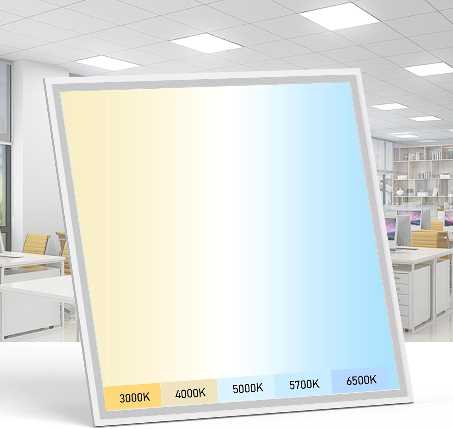 AIKVSXER 1 Pack 2x2 LED Flat Panel Light - Selectable 5 CCT 3000K-6500K & 5 Wattage 30-50W 5500Lm 0-10V Dimmable 2x2 led Drop Ceiling Lights 120-277V for Commercial and Home 2x2-1p