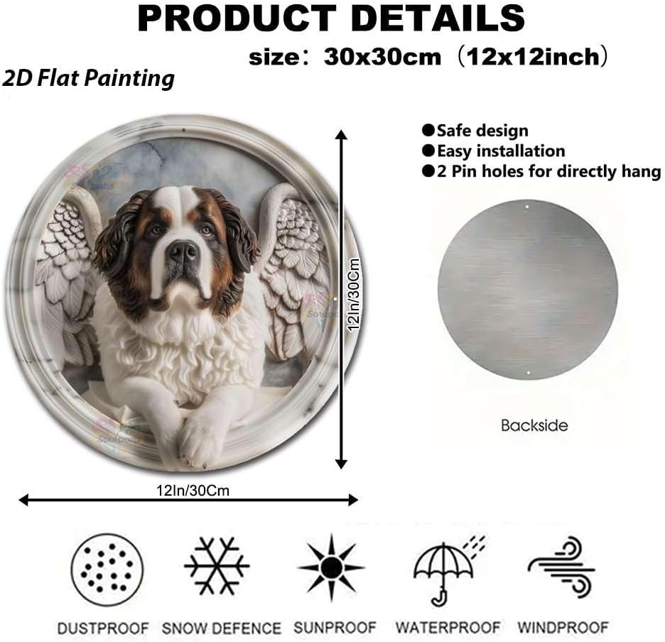Decorative Tin Sign Vintage Wall Art Angelic Saint Bernard 2D Flat Decor Gift for Saint Bernard Lovers' Abodes Mountain Lodge Decor Rustproof Aluminum 12×12 Inches image 2