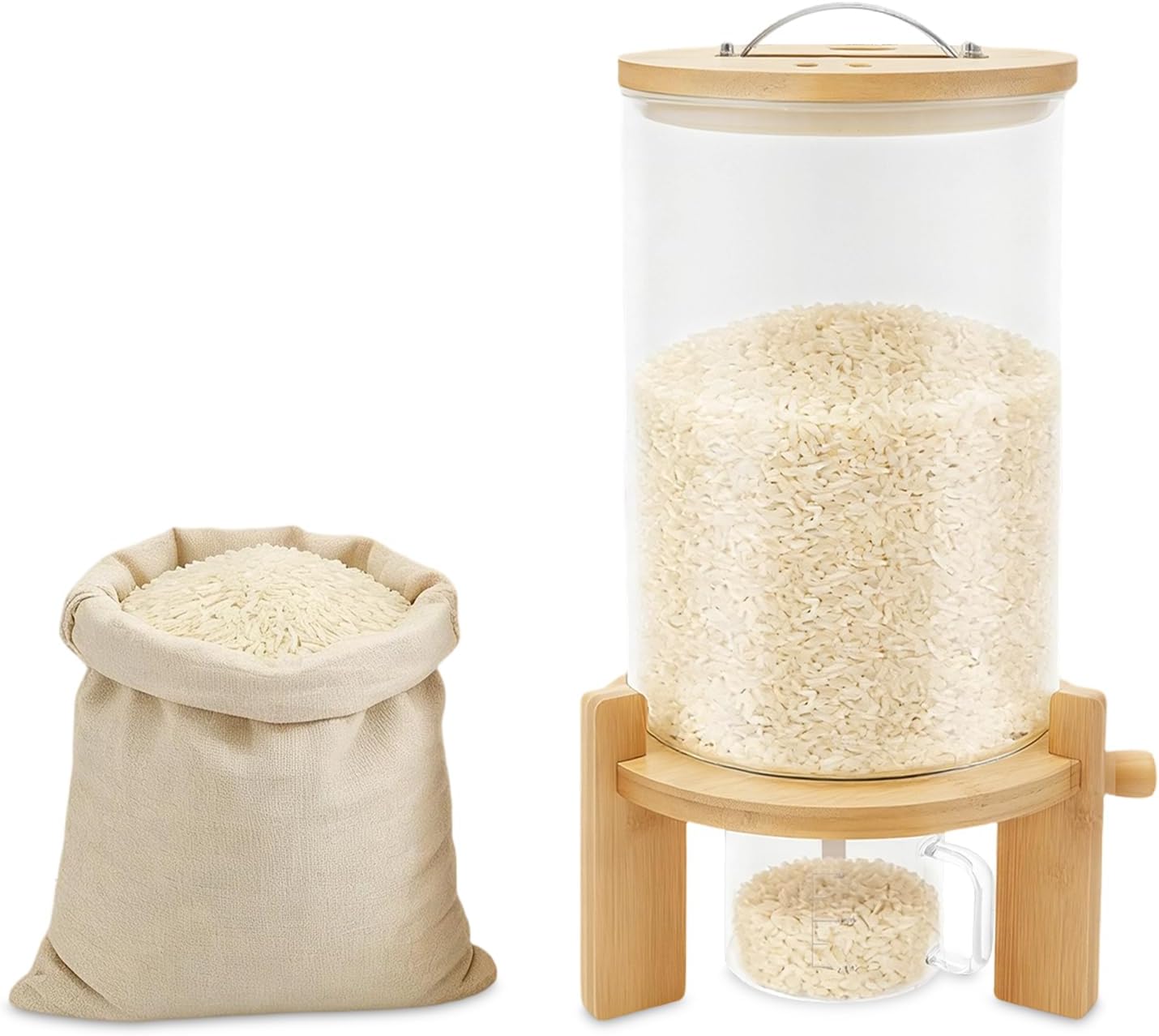 Rice Dispenser 5L Grain Dispenser Glass Bucket Large Capacity Storge Container for Dry Food Cereal Dispenser Cereal Dispenser for Pantry Organization and Storage (5L)