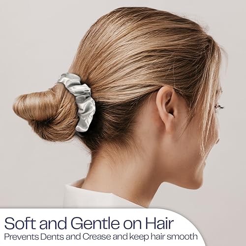 Miniatura 10 de Celestial Silk Crystal Scrunchies - Coleteros de seda de morera para el cabello (grande, cristal negro y plateado)