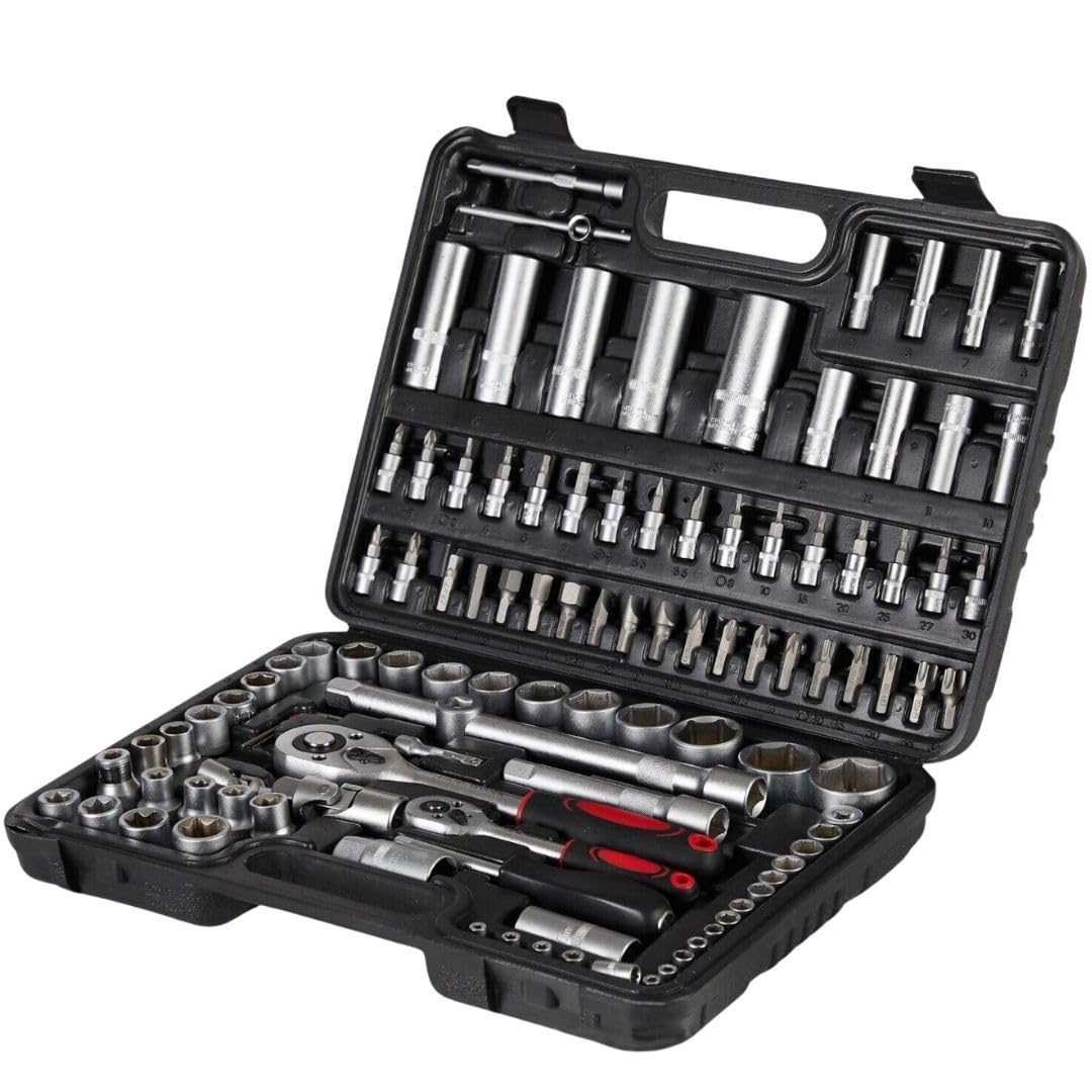 A.M.C. Set di Chiavi a Bussola con Cricchetto 1/4''+ 1/2'' 108 Pezzi, Valigetta Portatile, Kit di Attrezzi Meccanici per Auto