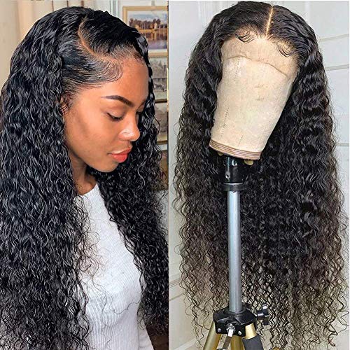 NEWYOU 18 inch 13×4 Deep Wave Lace Front Wig Human Hair Pre Plucked 150% Density Brazilian Wet and Wavy Lace Front Wigs Human Hair Wigs for Black with Baby Hair Natural Black Deep Wave Frontal Wig