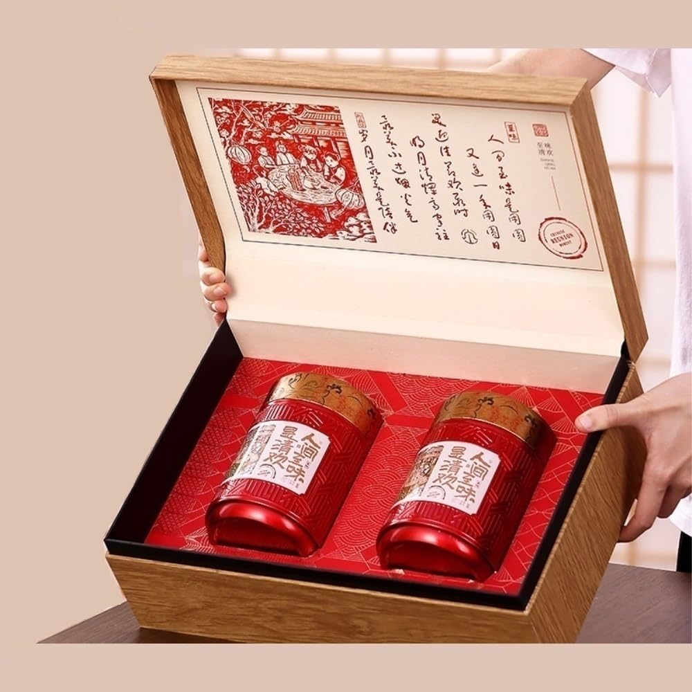 XYNSNDB Teedose, große Tee-Aufbewahrungsdose, runde Dose, versiegelte Dose, Leere Dose, Retro-chinesisches Tee-Set, Doppeldose, Geschenkbox-Set, Teedose (A)