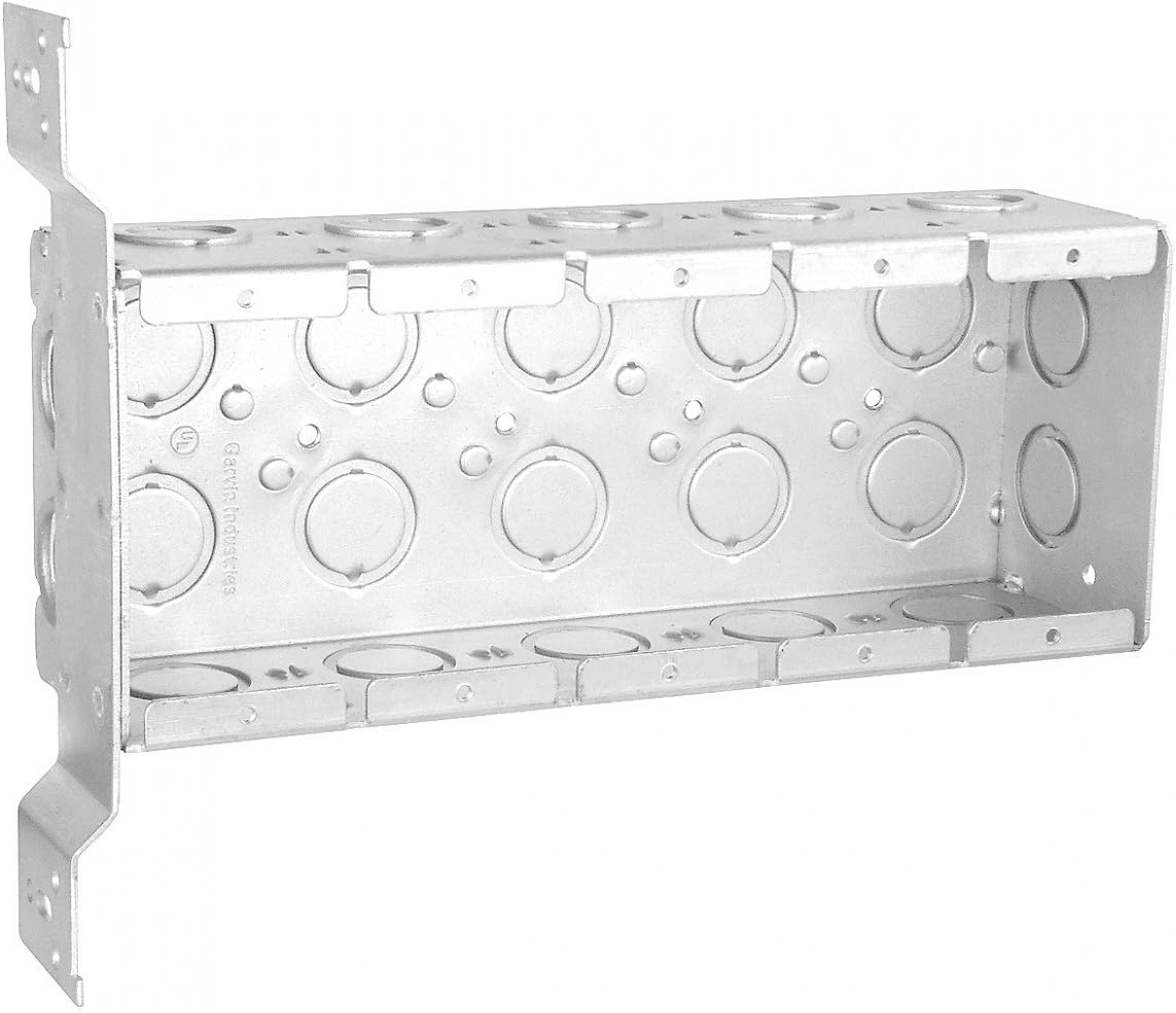 1 Pc,.0625 Galvanized Steel Masonry Box w/Flat Vertical Bracket, Five Gang, 2-1/2 In. Deep, (12) 1/2-3/4 In. Side Knockouts; (10) 1/2-3/4 In. Bottom Knockouts