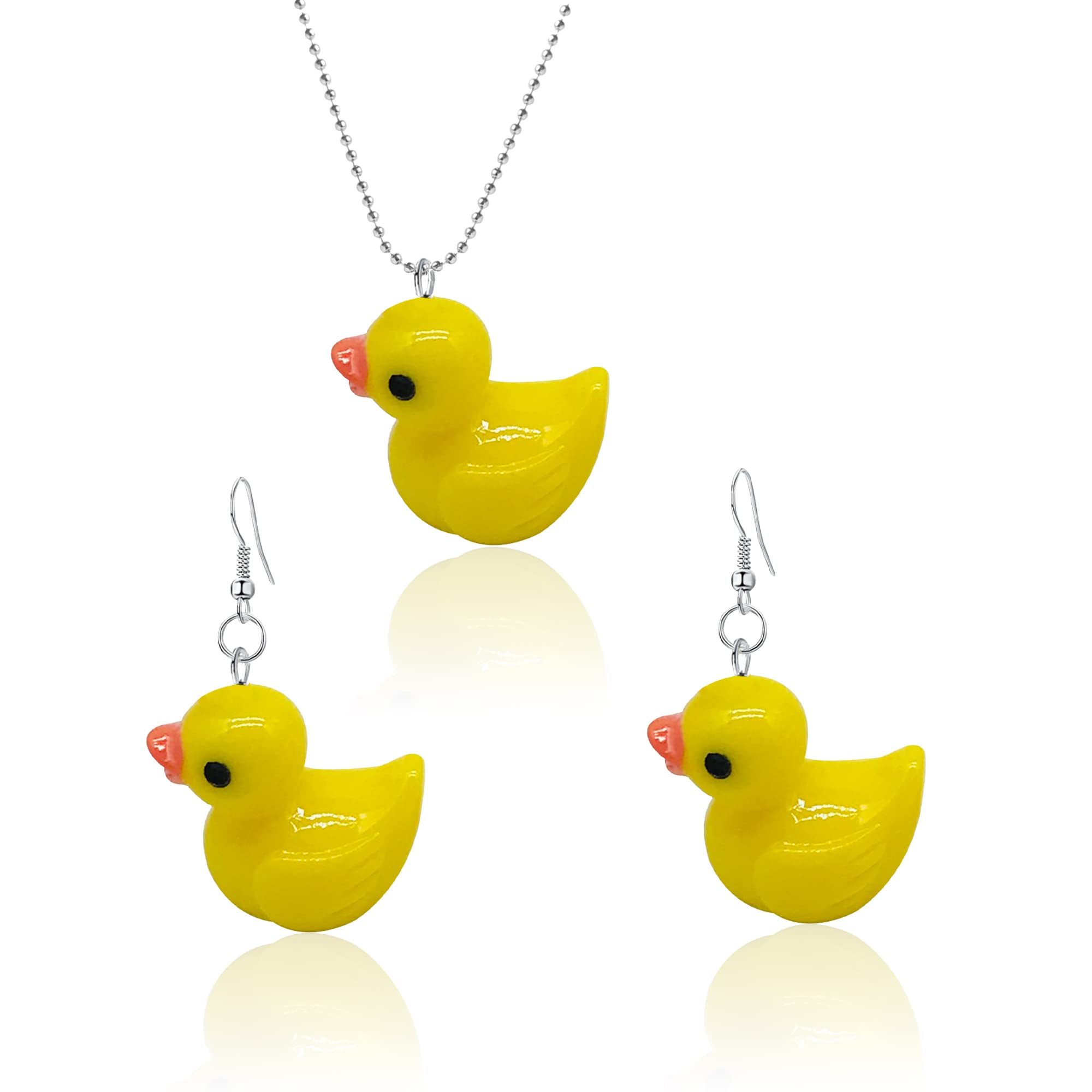 GBAHFY Rubber Unique Personalized Yellow Duck Earring lightweight Funny Cute Duck Dangle Drop Earrings Necklace Set for Women Charming Jewelry Gift