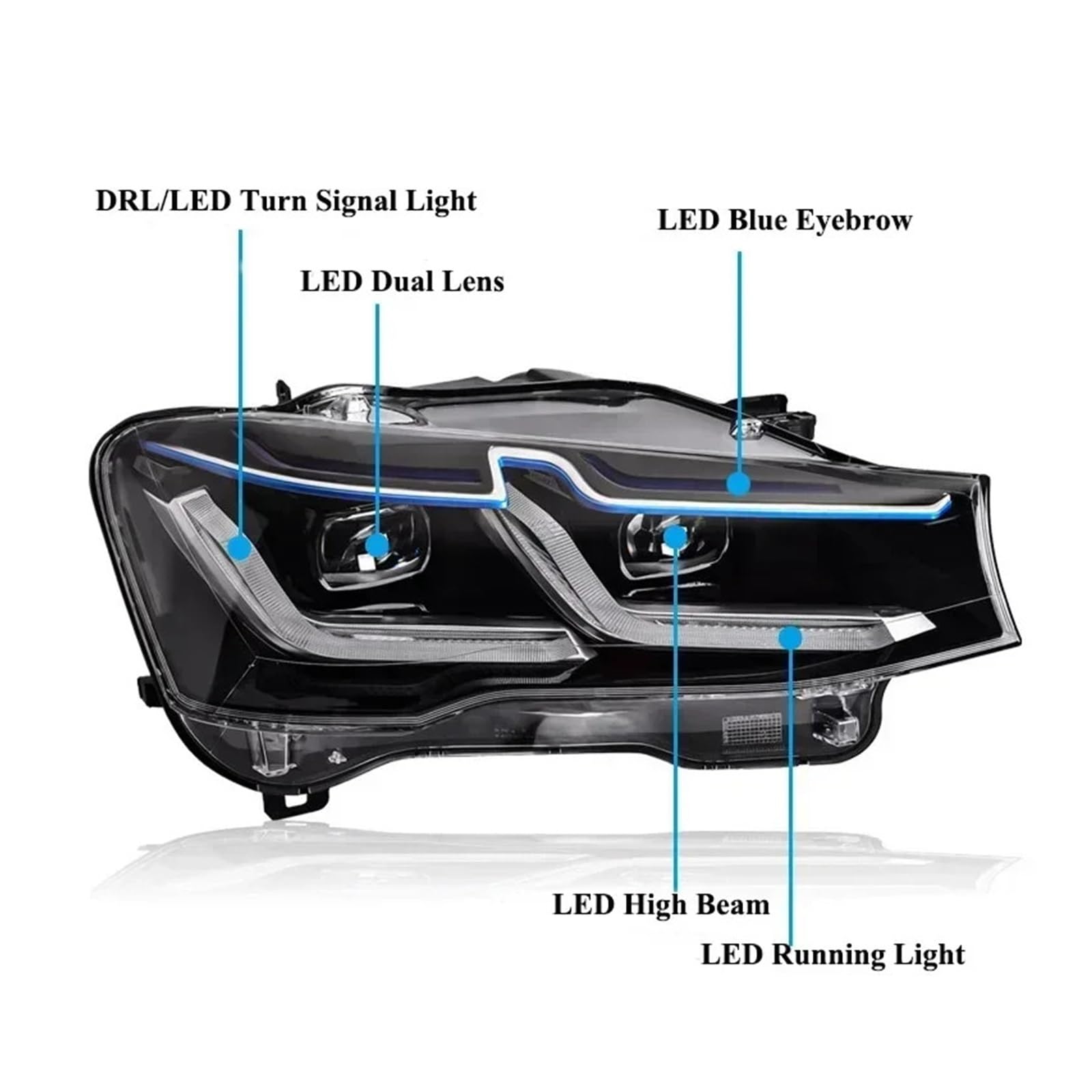 2PCS Car LED Headlamp, Compatible With BMW X3 F25 2010-2016 X4 F26 Front LED Headlight Projector Lens DRL Turn Signal Automotive Accessories(For X3 2011-2013)