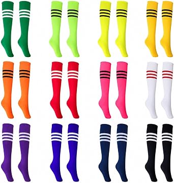 12 Pairs Neon Knee High Socks,12 Colors Striped Athletic Tube Socks