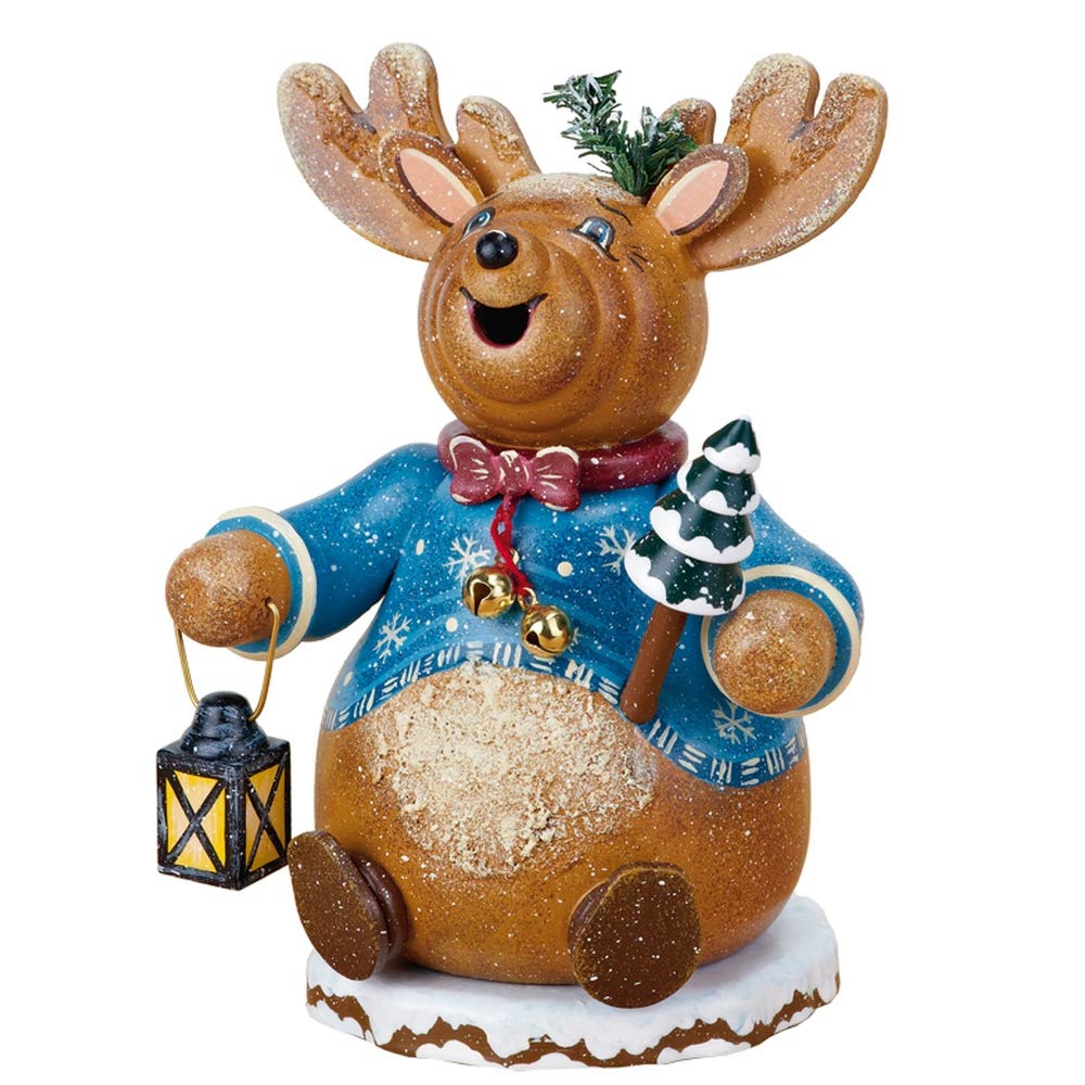 Hubrig Volkskunst German Incense Smoker Gnome Rudolph Reindeer 14cm / 5inch - Authentic German Erzgebirge Smokers