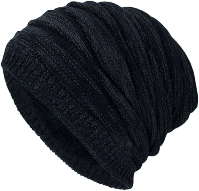 DD UP Winter Beanie Hat Men Warm Knit Long Slouch Skull Cap Thermal with Soft Fleece Lining