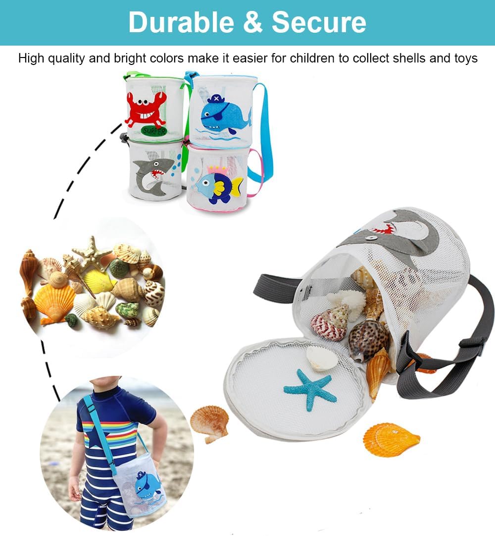 Mesh Bags with Zipper, Shell Bag with Zipper for Toys, Sand Bags for Toys, Beach Must Haves for Kids Beach Essentials