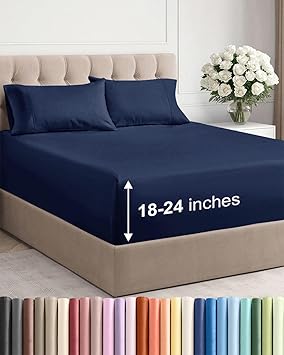 Extra Deep Twin Sheet Set - 4 Piece Breathable and Cooling Sheets - Hotel Luxury Bedding for Women, Men, Kids & Teens - Easy Secure Fit - Soft, Wrinkle Free and Comfy - Extra Deep Pockets - Navy Blue