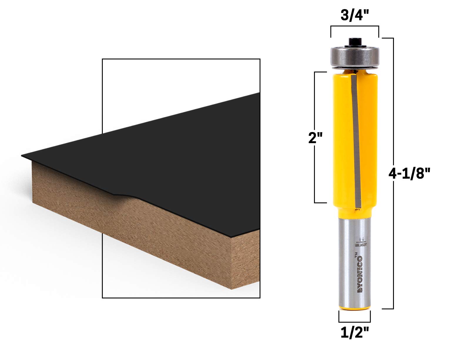 YONICO Router Bits Pattern Bit Flush Trim 2-Inch Down Shear 1/2-Inch Shank 14127