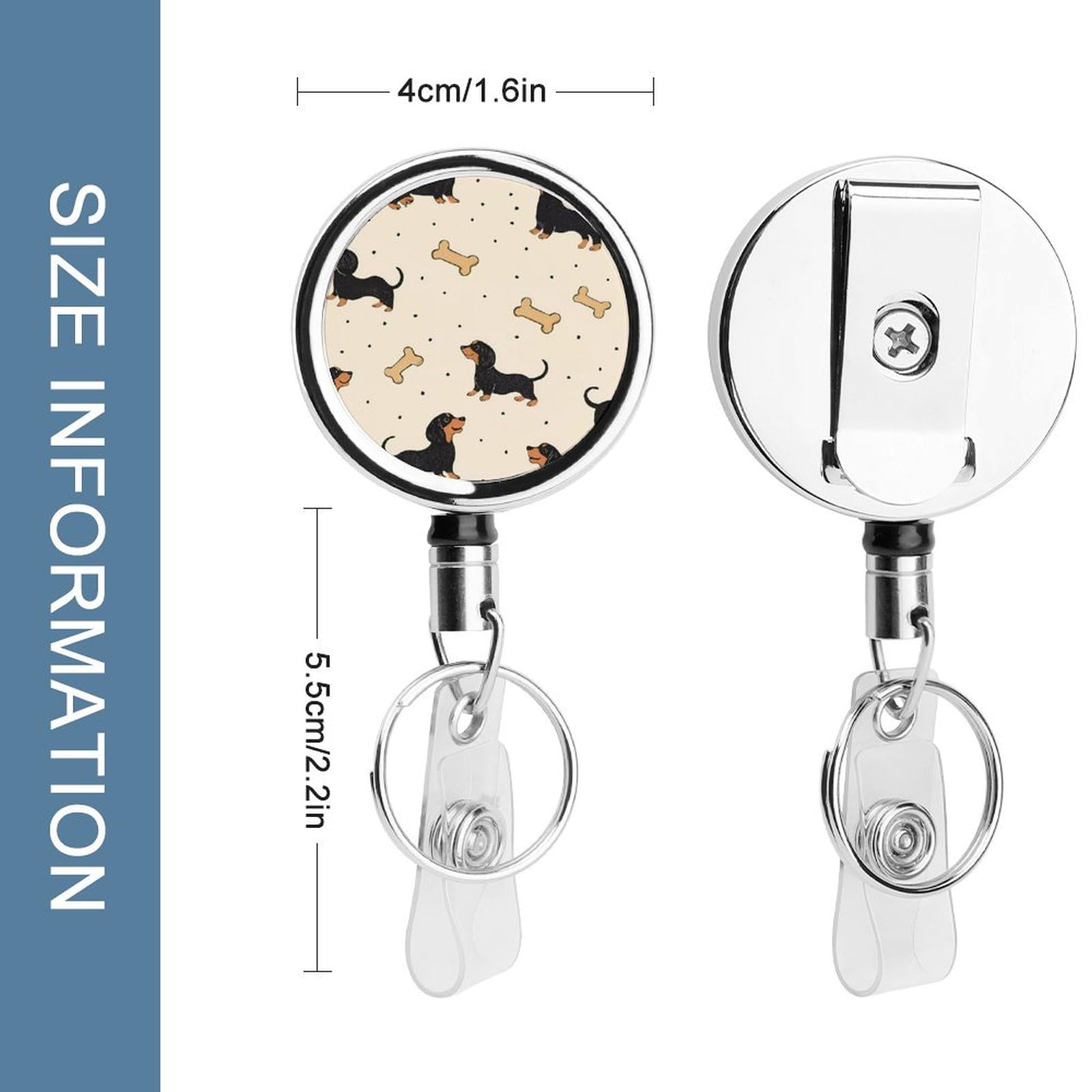 Dachshund Weiner Dog Retractable Badge Holder Metal ID Name Holder Key Ring with Belt Clip