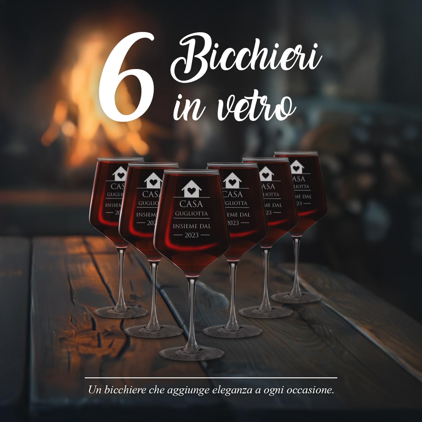 Maverton 6 Calici da vino Rubino XL - incisione personalizzata - 530 ml - in vetro - ideali per il vino rosso e bianco - idea regalo per la coppia - la nostra casa