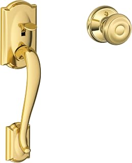 Schlage Lock FE285 CAM 505 GEO 605 Camelot Front Entry Handle Georgian Interior Knob (Bright Brass)