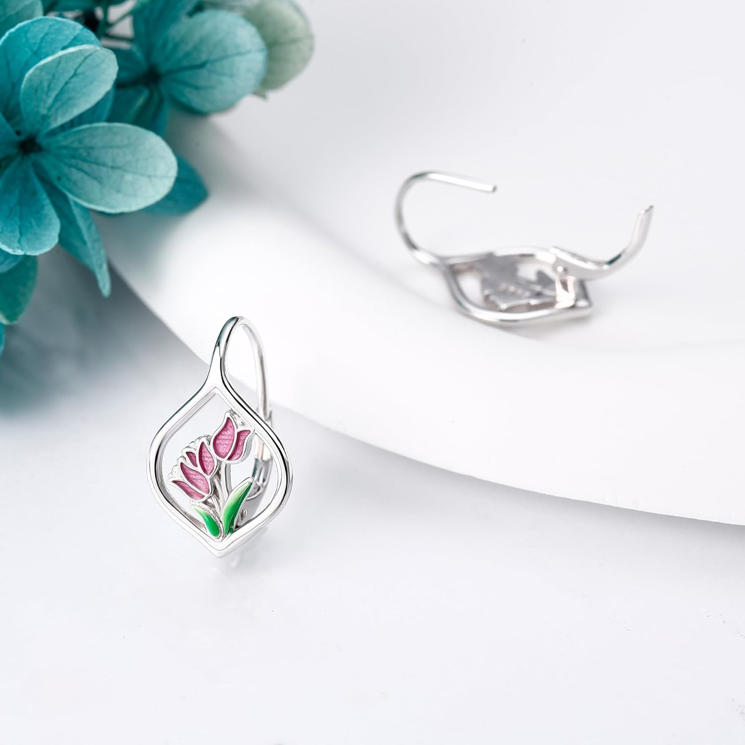 Tulip Earrings for Women Sterling Silver Tulip Flower Leverback Earrings Pink Tulip Jewelry Gifts - Image 4