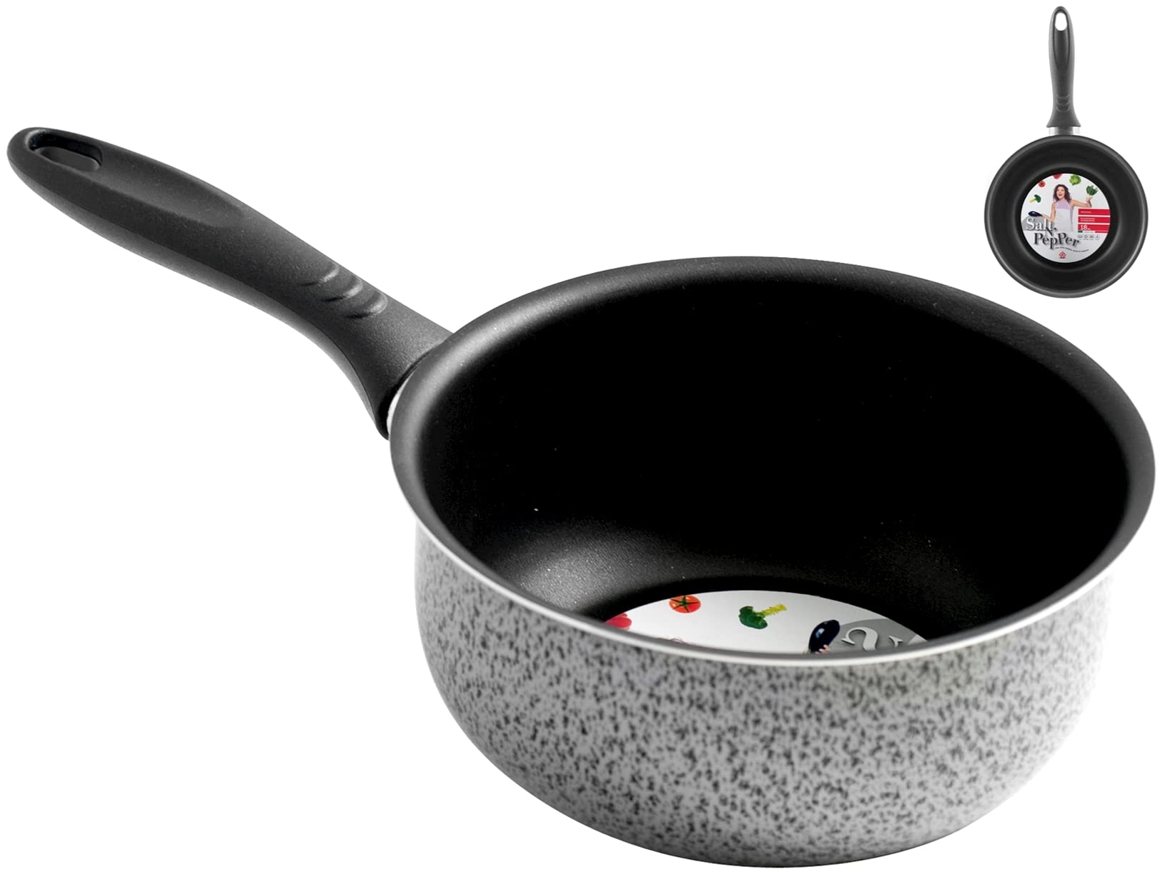 Home Salt Peper Casserole with Handle, Non-Stick Coating, 20 cm, Aluminium, black/grey