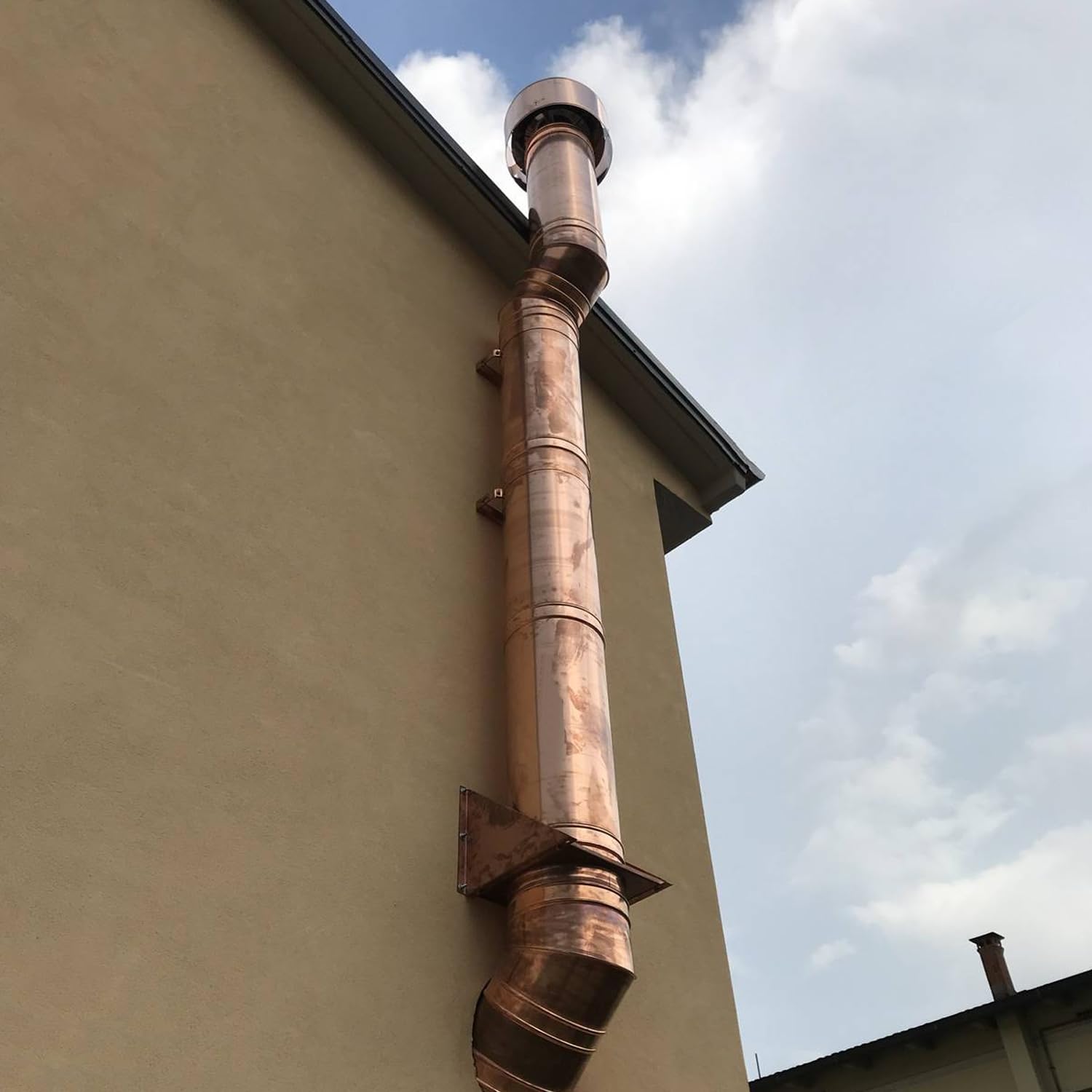 Tubo Coibentato In Rame L1000 mm Canna Fumaria Modulo Doppia Parete Per Camino o Stufa Con Isolamento Termico In Lana Di Roccia (DN 130/180)