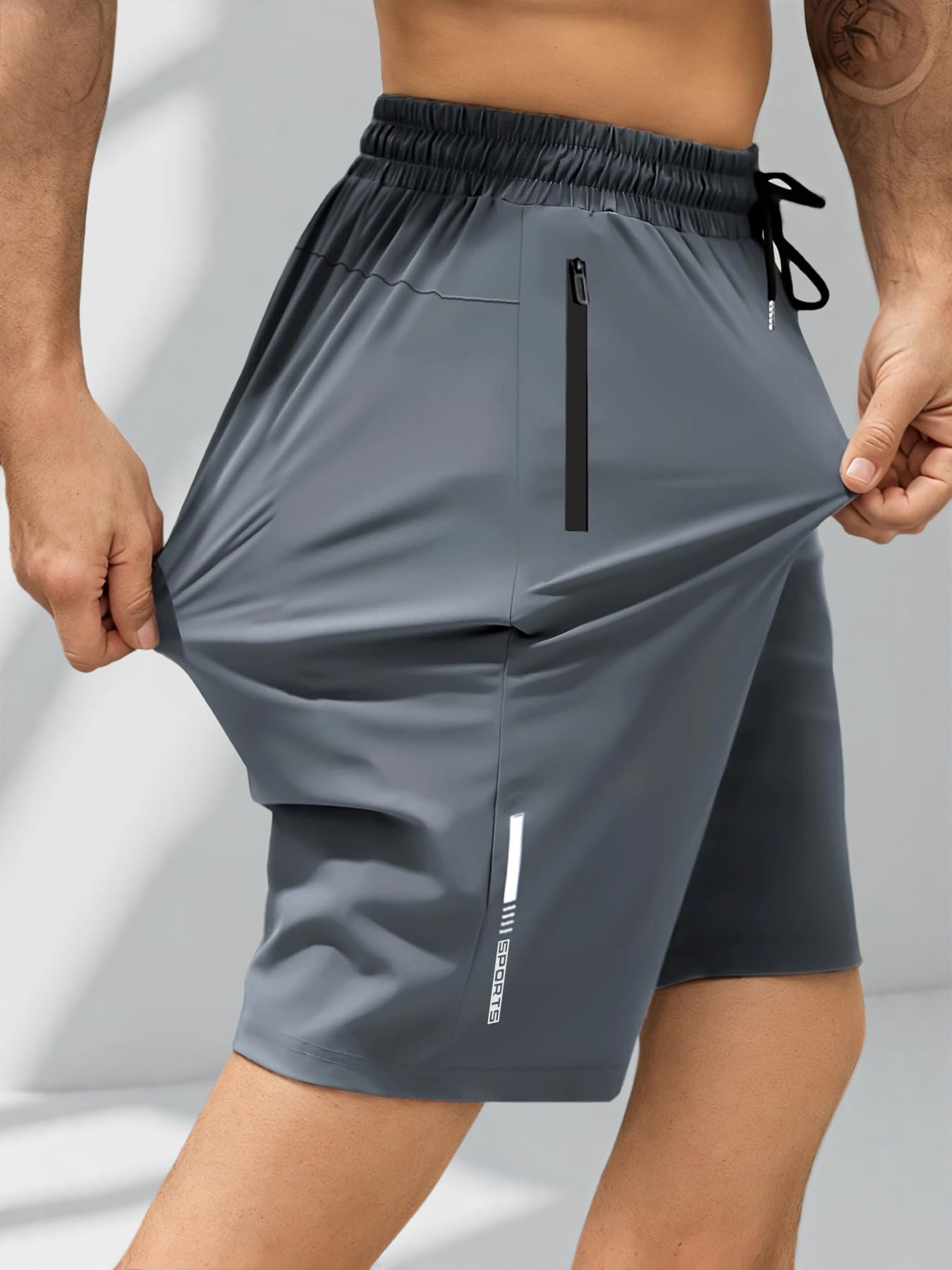 Pantalones cortos deportivos ligeros para hombre, para gimnasio, entrenamiento y correr, pantalones cortos de secado rápido con bolsillos con cremallera — view 6