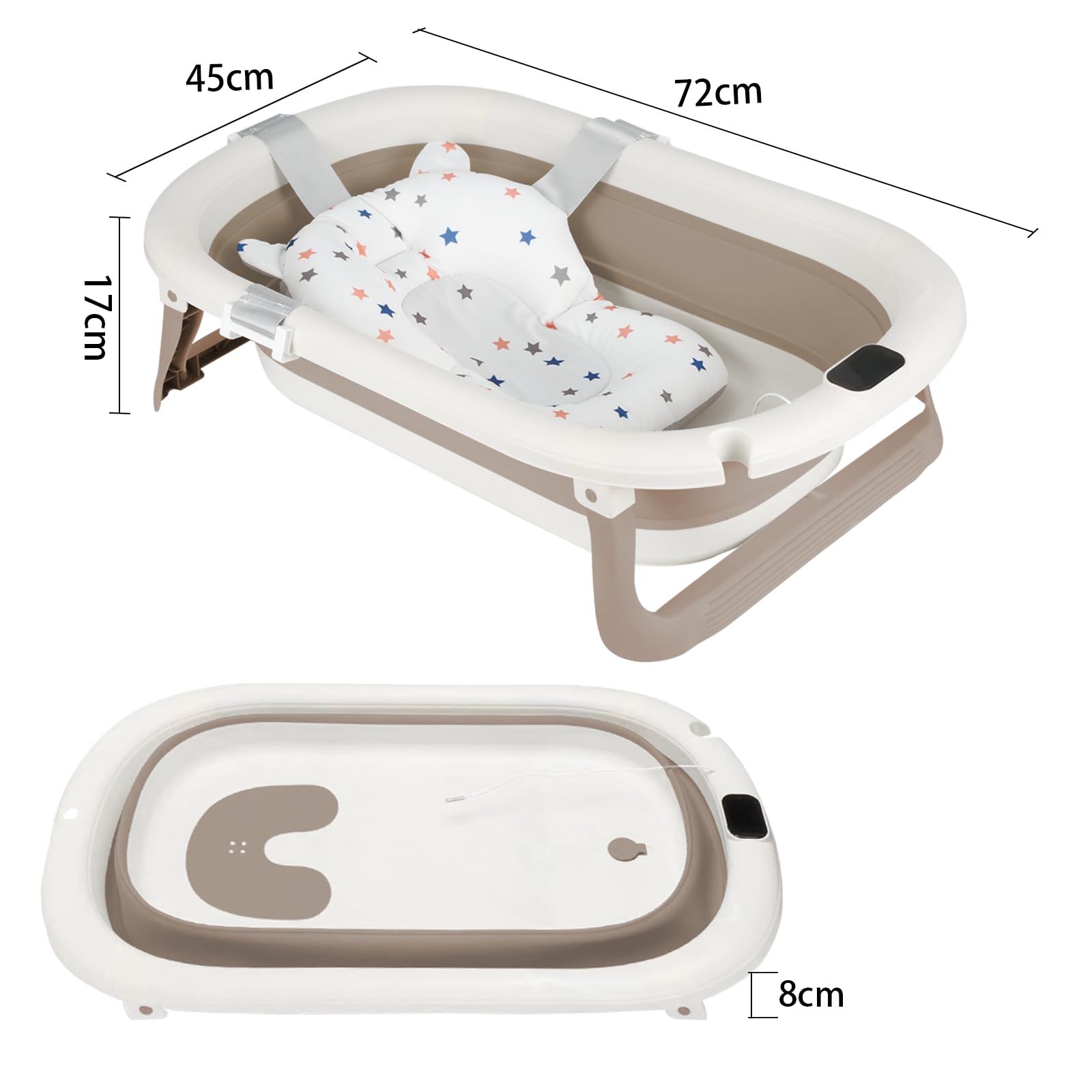 Baignoire Enfants Pliable XXL avec Transat de Bain et Thermomètre Intégré Baignoire Sur Pied Cadeau Naissance
