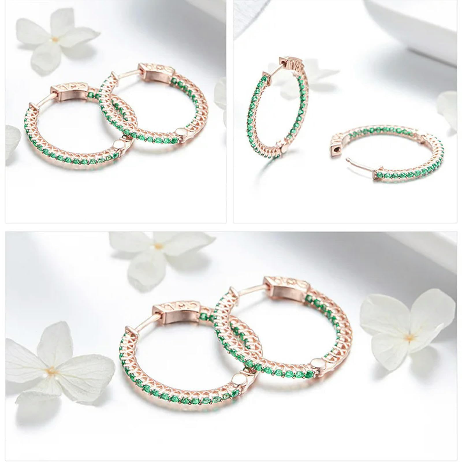 Pendientes Clásicos De Plata De Ley 925 Con Circonita Verde Redonda Para Mujer, Joyería De Compromiso Y Boda.