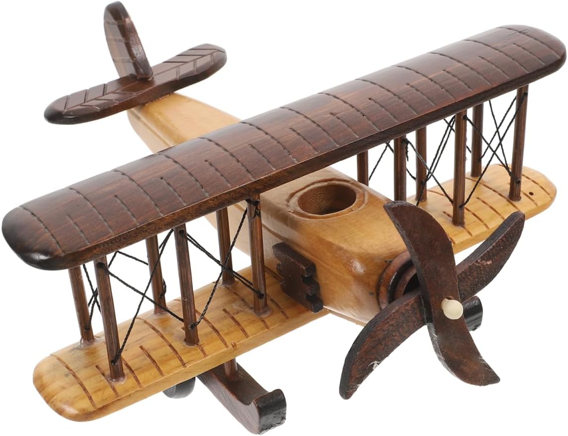 SHINEOFI 1Pc Vintage Wooden Airplane Model: Retro Airplane Ornament Rustic Wooden Aircraft Plane Decor for Home Office Nursery (Random Style)