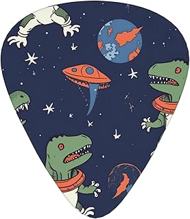 Funny Astronaut Dinosaur Rocket Guitar Picks 12 Pack Bass Picks with Organizer Box Guitar Plectrum Includes Thin Medium Heavy Guitar Picks Ukulele Picks for Bass Acoustic Electric Guitars