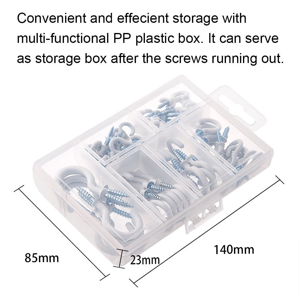 Top Rated KUUQA 80 Pieces Vinyl Coated Ceiling Screw Hooks Cup Hooks (6 Sizes)