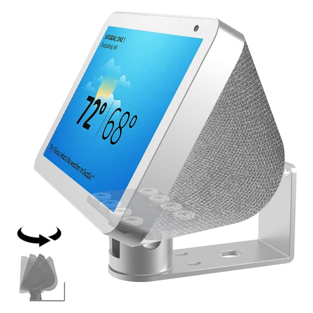Soporte de pared Echo Show 8 (2ª generación, versión 2021 y 1ª generación, versión 2019), soporte giratorio de aluminio, soporte para Amazon Echo Show 8 y Echo Show 5 Silver 13-02SX