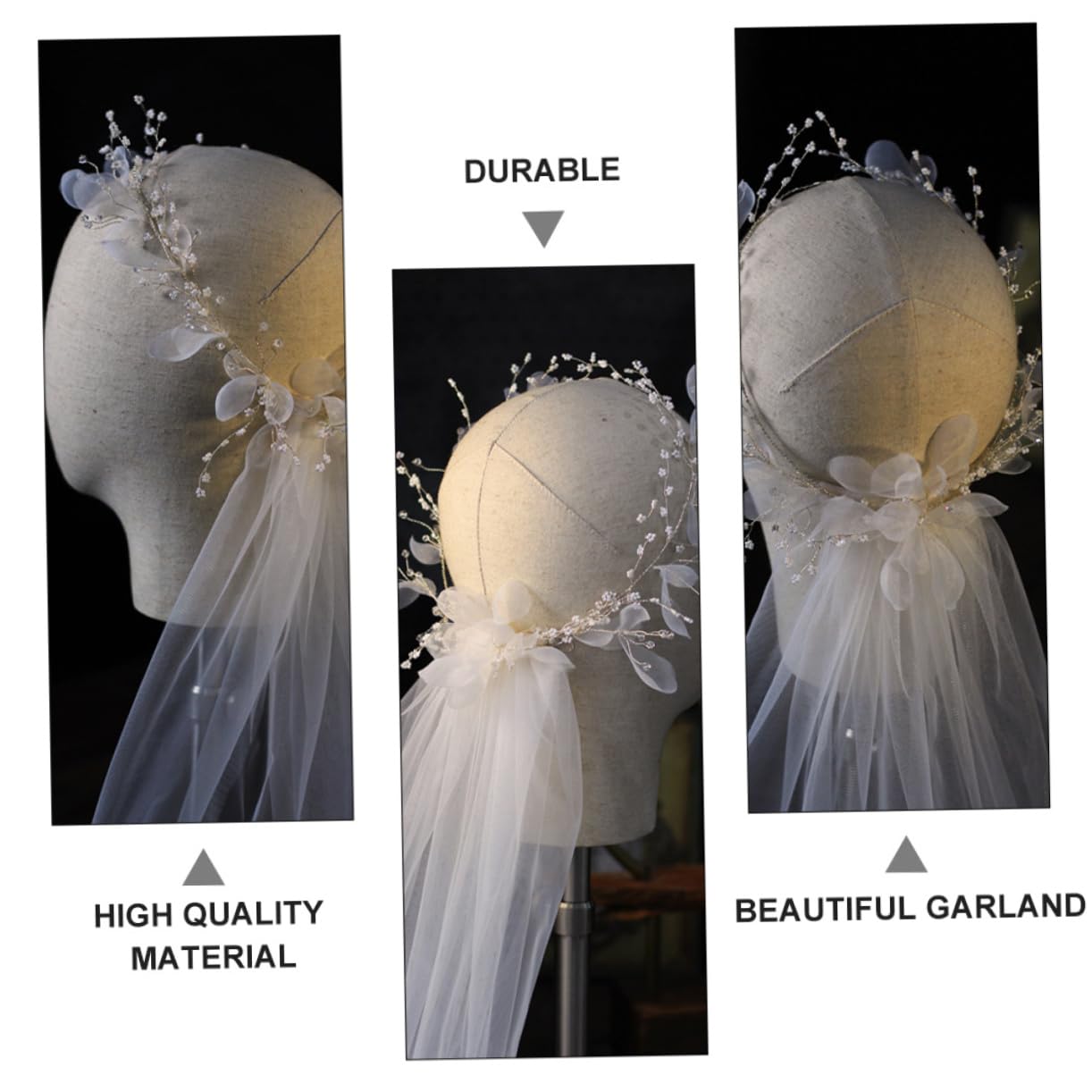 minkissy Weißer Schleier aus Tüll Kreatives Haaraccessoire für Frauen mit Perlenverzierung Elegantes Kopfschmuck für Hochzeit und Festlichkeiten