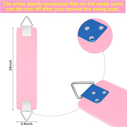 Miniatura 5 de AGPTEK Asiento de columpio, 30.4 x 6 x 0.27 pulgadas, columpio de patio para niños y adultos con anillo triangular de metal, rosa claro (límite de