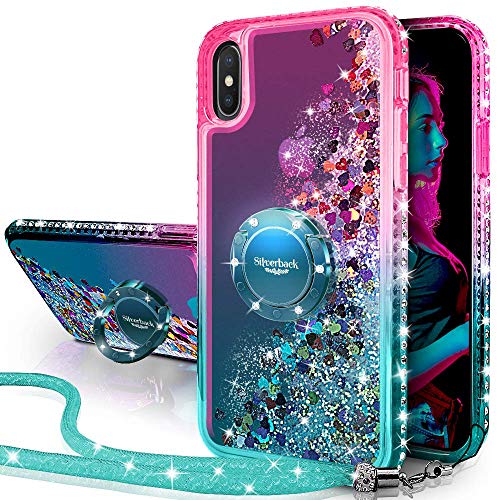 Miss Arts Funda iPhone XS MAX,[Silverback] Carcasa Brillante Purpurina con Soporte giratorios, Transparente Cristal Telefono Fundas Case Cover para Apple iPhone XS MAX -Verde