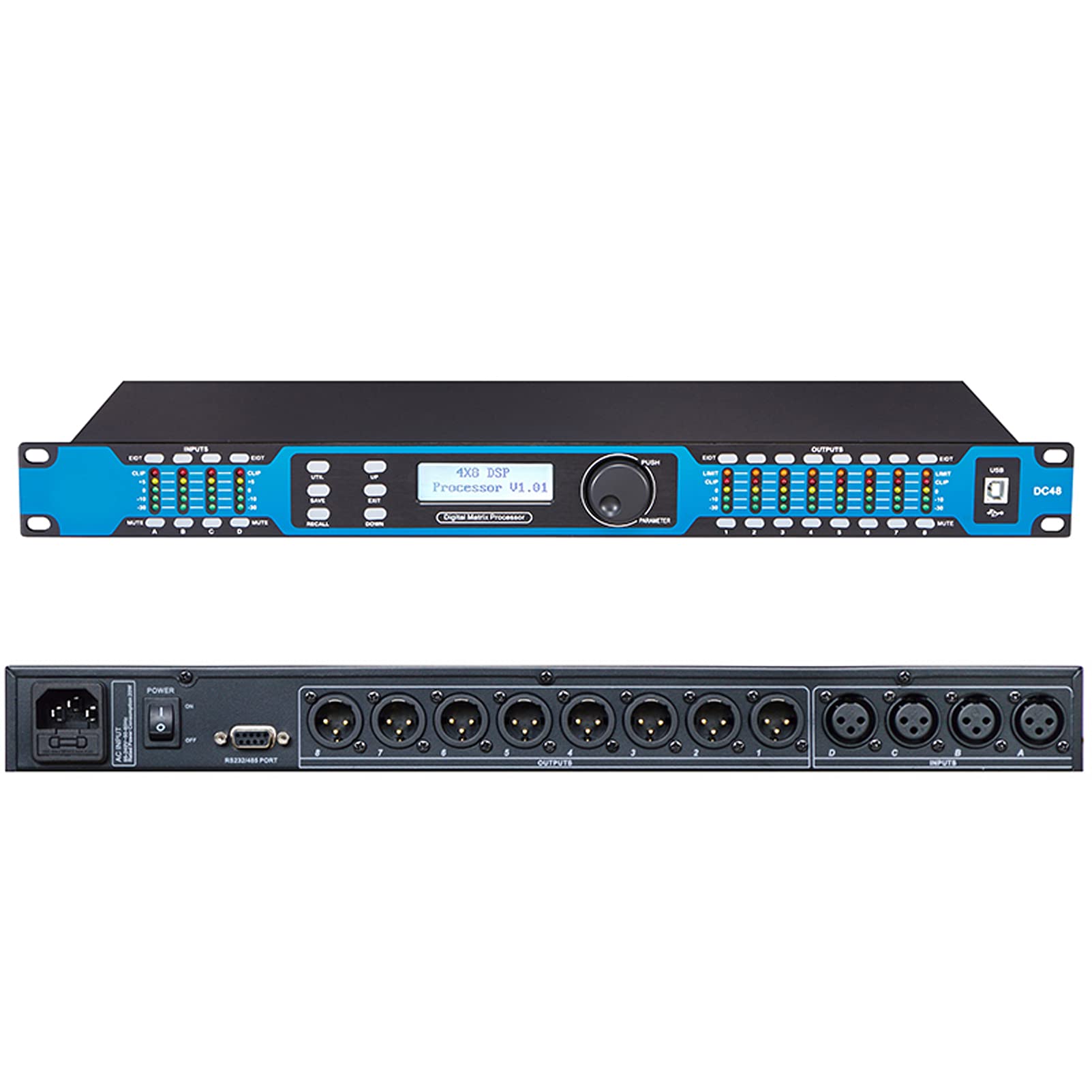 4in 8 out DSP Digital Processor For Professional Speaker Line Array System