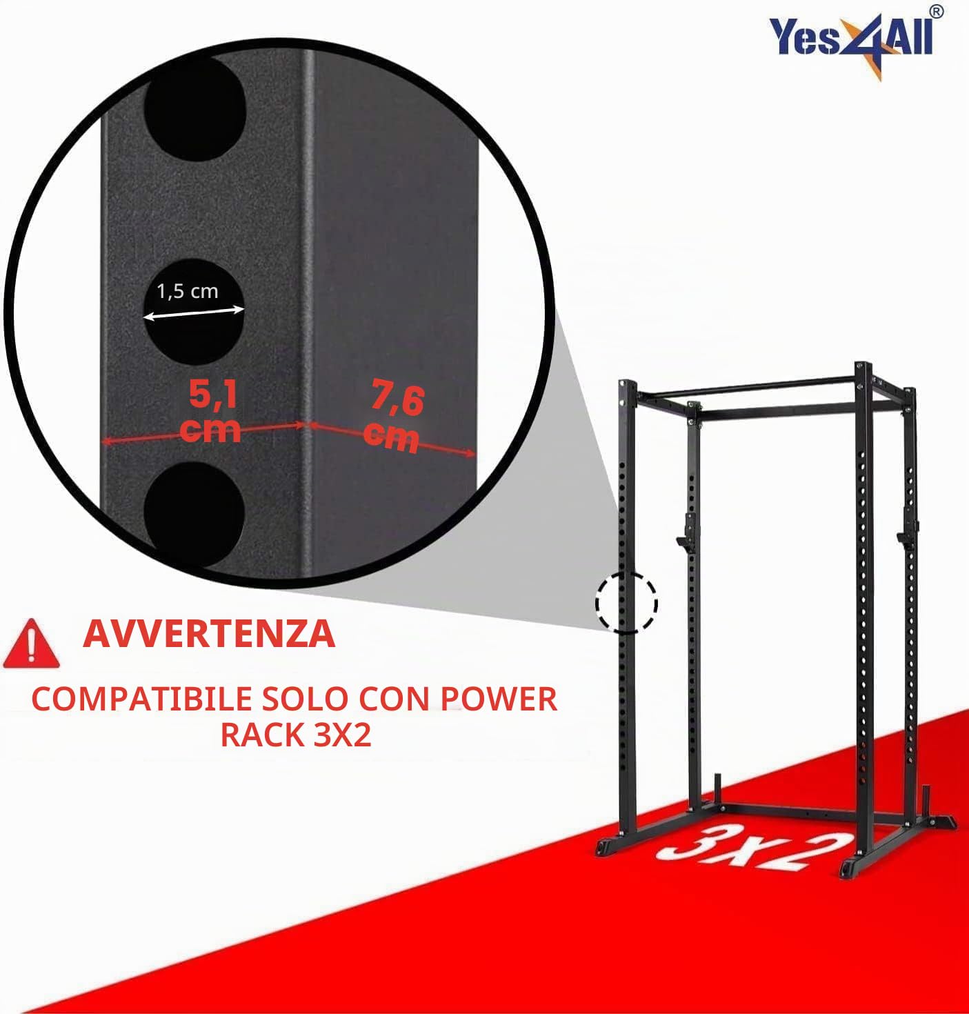 Yes4All Supporto per piastra del peso olimpico Attacco per cremagliera di potenza adatto a piastre del peso olimpico da 2"x2"/3"x2" Immagazzinaggio