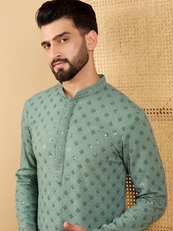 Image of Men's Solid Embroidered Long Straight Kurta | Men's Kurta | Embroidered Chikankari Kurta for Men | Straight Fit Kurta for Men