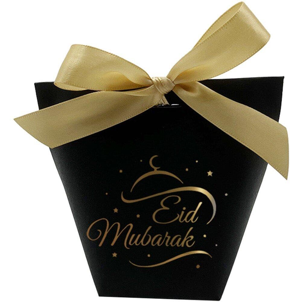 Coffret cadeau Eid Mubarak en papier lot de 50 avec ruban doré pour décoration de fête du Ramadan