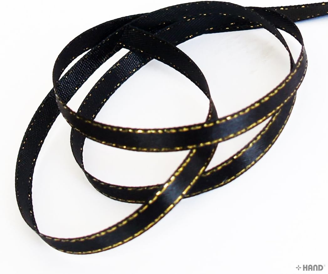 Elegant Black and Gold Craft DIY Party Ribbon Trim - Assorted Width and Styles (NO.FBG03 Satin 7mmx20m)
