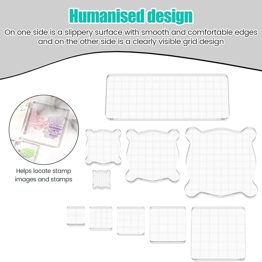 Cwmiibili 10PCS Acrylic Stamp Block,Versatile Assorted Size Stamp Blocks, Stamping Platform Stamping Tools Set for Card Making