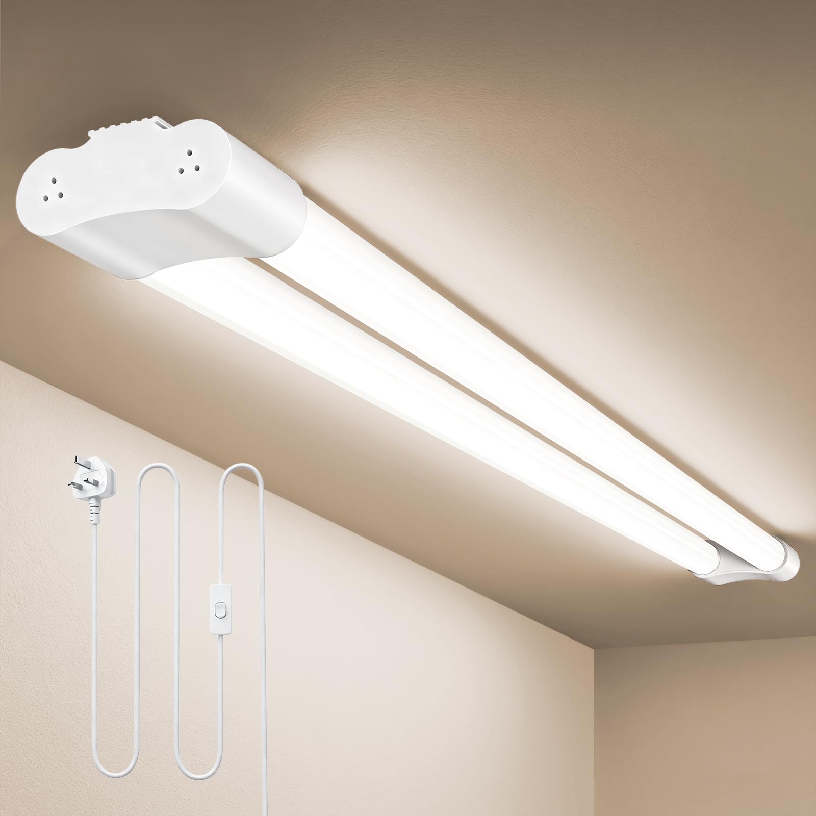 uifame 4FT LED Batten Light, 42W, 5000LM, 5000K Double Tube Lights, 1 Pack